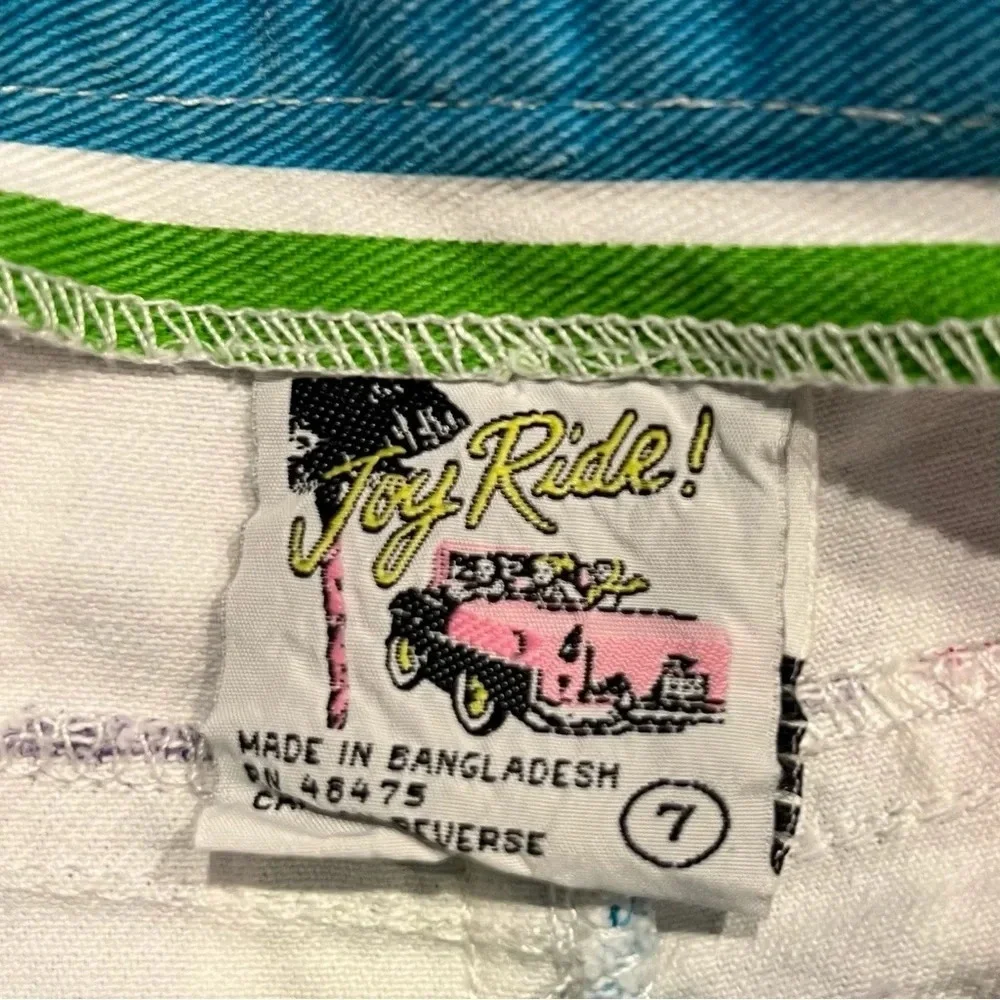 Vintage Joy Ride Colorful Striped Cotton High Rise Denim Shorts 26-27” Waist - Picture 3 of 8
